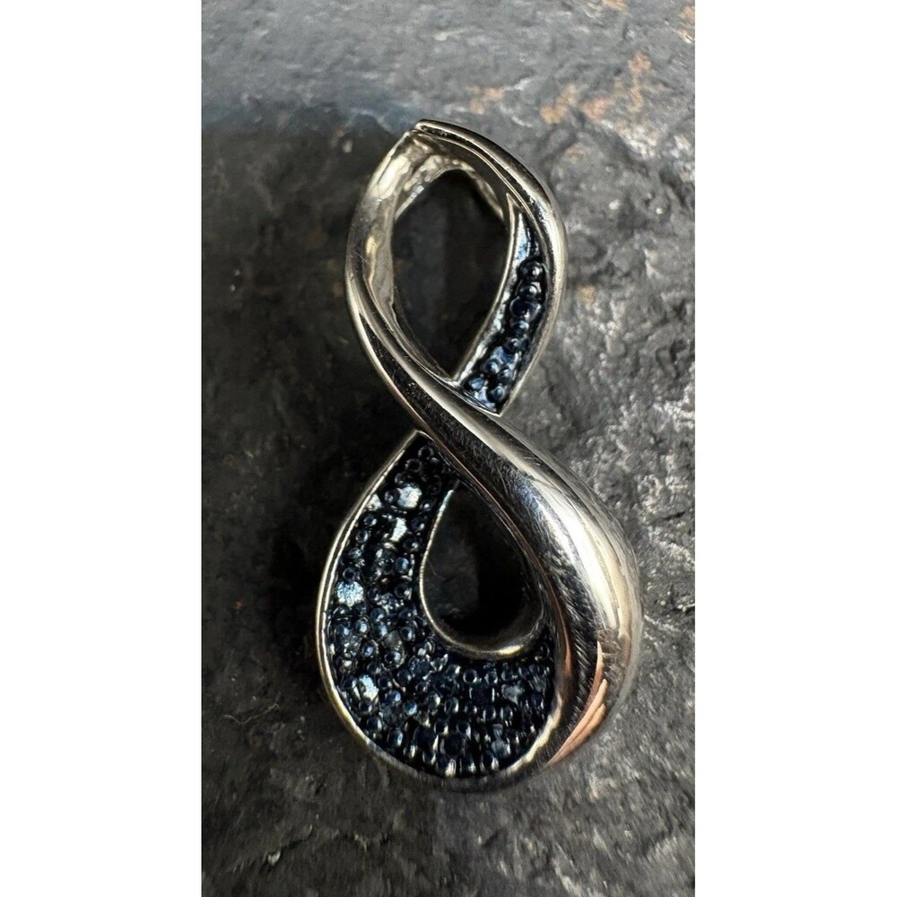 Vtg Natural Blue Pave Chipped Diamond Nugget Sterling Silver Infinity Pendant